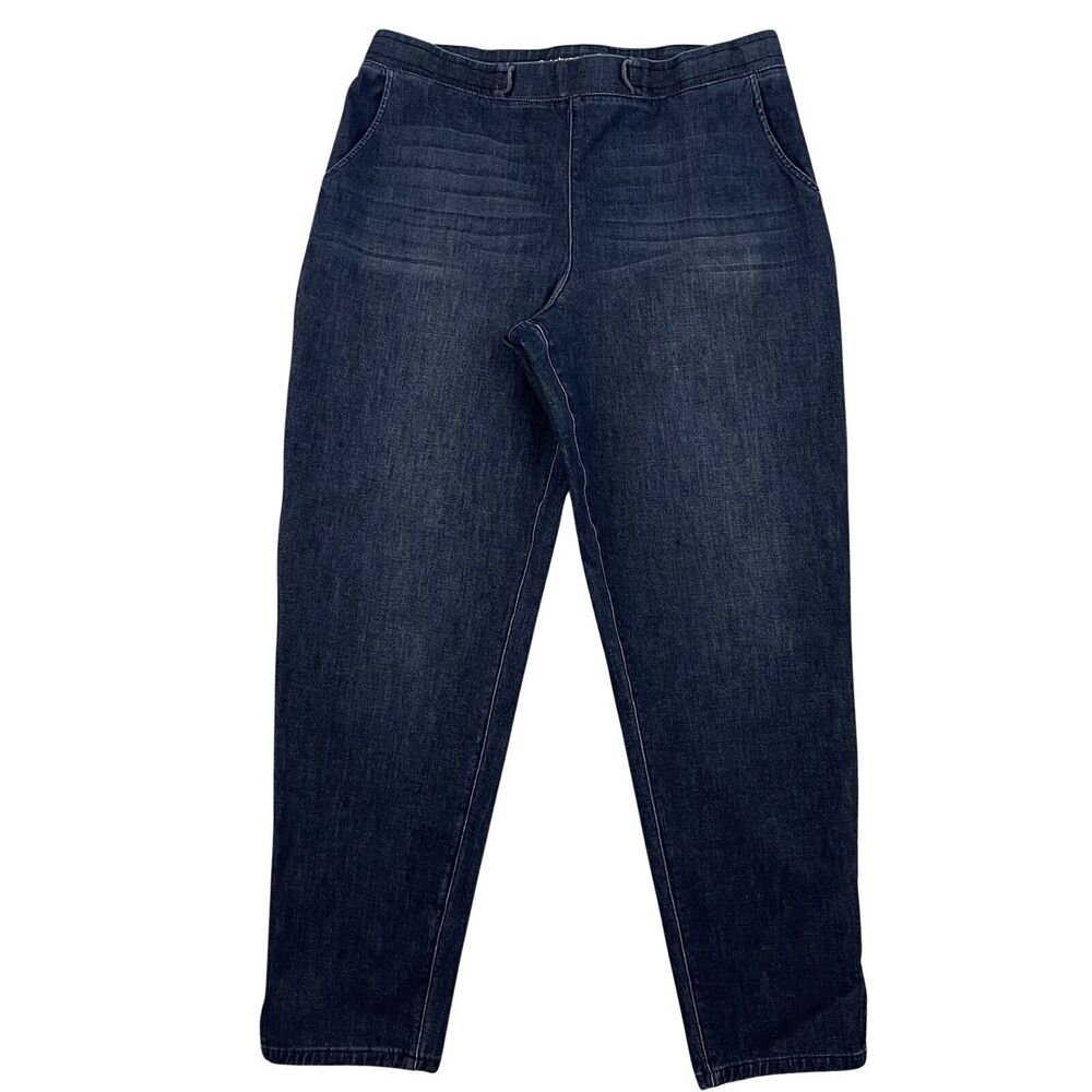 Betabrand Yoga Denim Jeans Large Blue Skinny Leg Pull On 4 Way Stretch Dark Wash